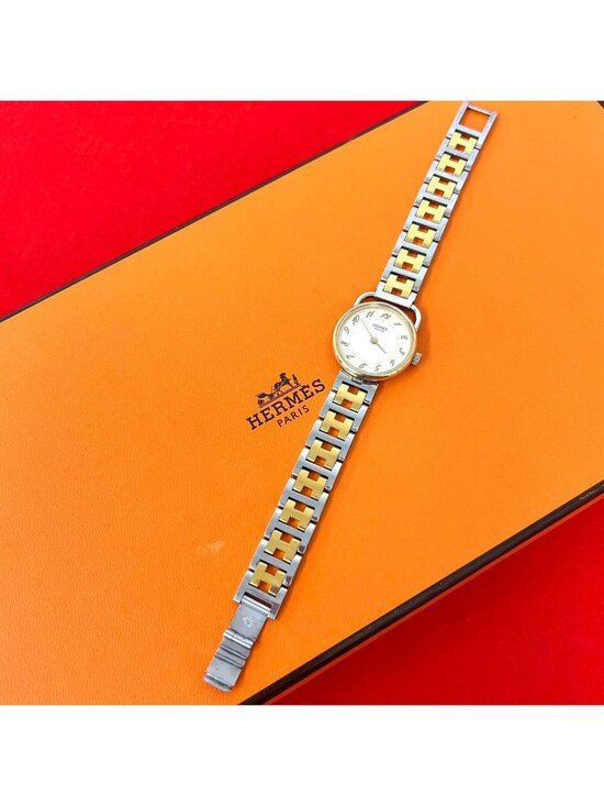Hermes Also-h Logo Stainless Steel Quartz Watch Wrist Silver Gold main image 6
